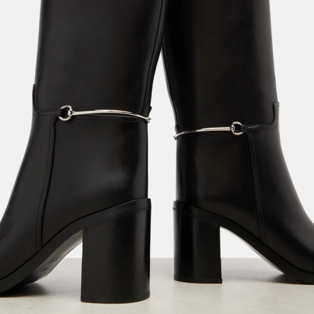 GUCCI Horsebit slim clamp web stripe trimmed knee tall boots - Picture 5 of 7